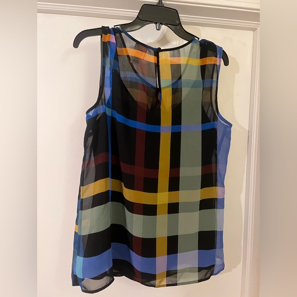 CAbi size medium plaid blouse with black cami base. Ruffle down the front. - Picture 3 of 5